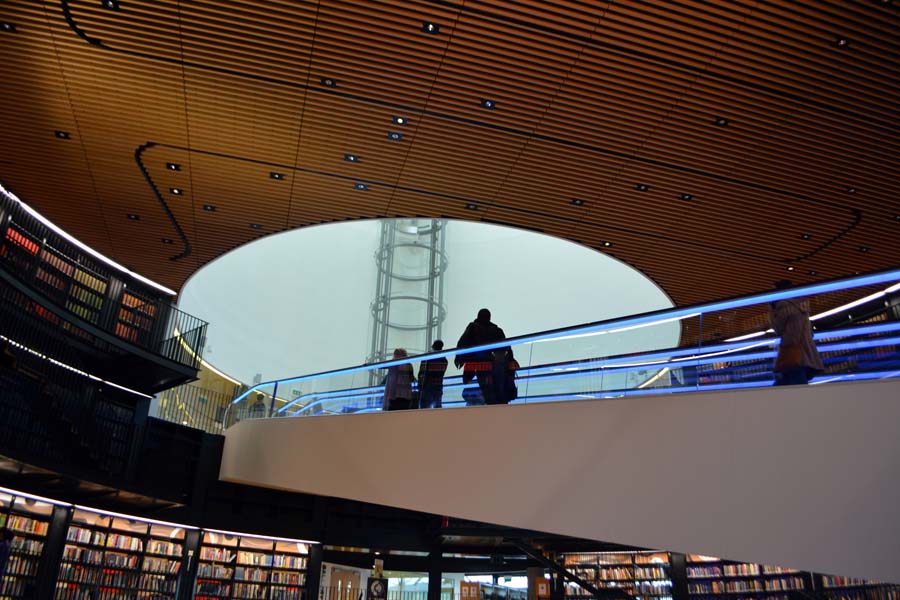 Going up, the New Library.