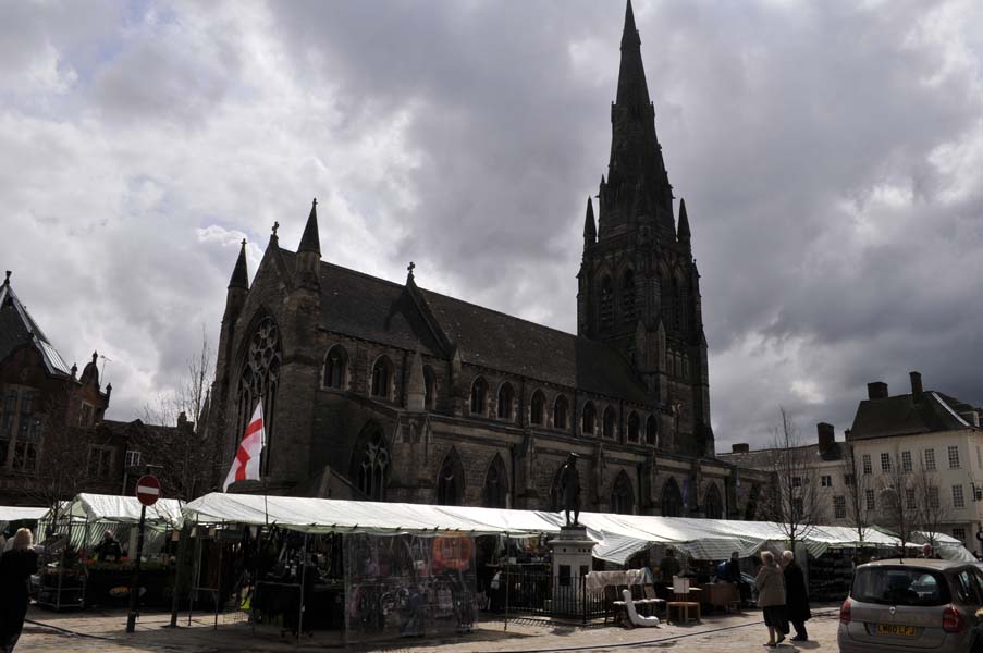 Lichfield market in the sun.