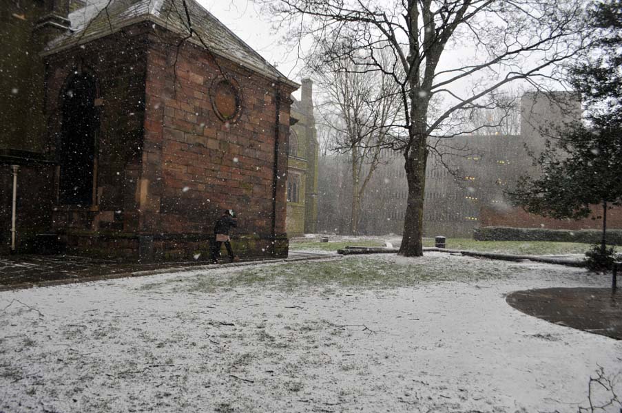 Braving the storm, Derby.