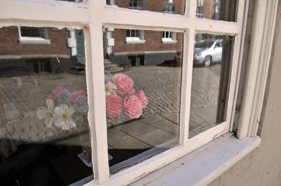 Flowers in a window.