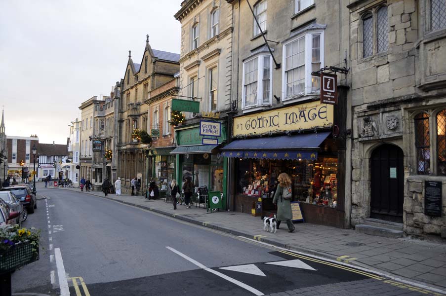 Looking down Glastonbury High Street.