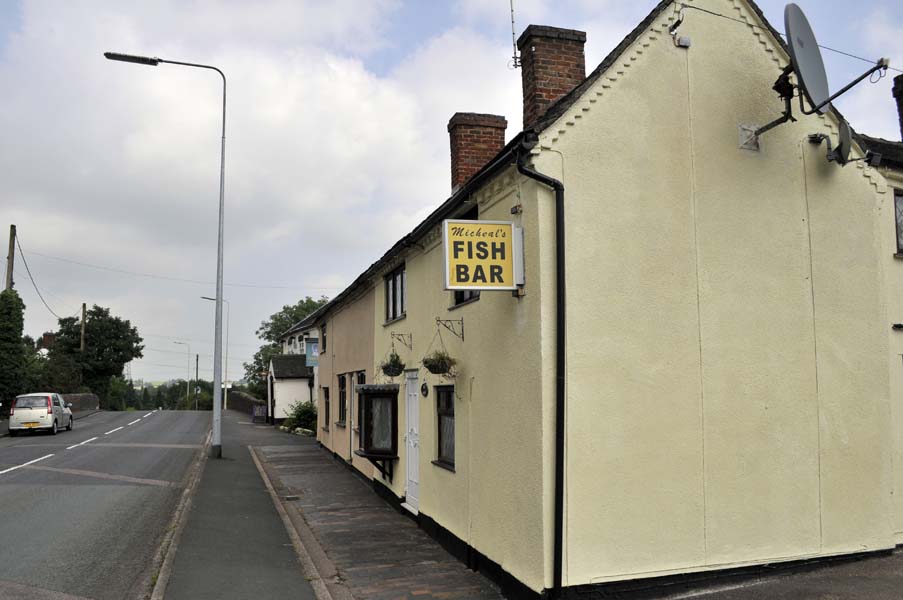 Signage for the local chippy, Staffordshire.