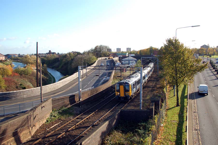 Two major canals an A road and a main line railway. Smethwick.